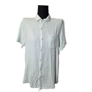Bruno Positano Linen Blend Button Down Shirt Blue Italy Medium Beach Travel